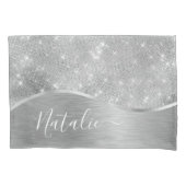 Silver Glitter Glam Bling Personalized Metallic Kussensloop (Voorkant)