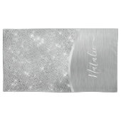 Silver Glitter Glam Bling Personalized Metallic Kussensloop (Voorkant)