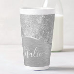 Silver Glitter Glam Bling Personalized Metallic Latte Mok<br><div class="desc">Pas dit zilveren geborstelde metaal eenvoudig aan en glamoureus faux glitter patterned latte mok met uw eigen eigen douanenaam.</div>