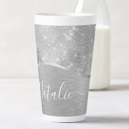 Silver Glitter Glam Bling Personalized Metallic Latte Mok