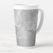Silver Glitter Glam Bling Personalized Metallic Latte Mok (Rechterhoek)