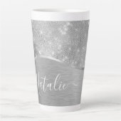 Silver Glitter Glam Bling Personalized Metallic Latte Mok (Voorkant)