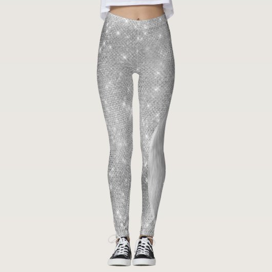 Silver Glitter Glam Bling Personalized Metallic Leggings (Voorkant)