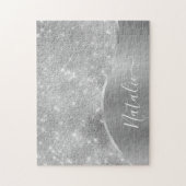 Silver Glitter Glam Bling Personalized Metallic Legpuzzel (Verticaal)