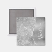 Silver Glitter Glam Bling Personalized Metallic Magneet (Voorkant / Achterkant)