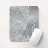 Silver Glitter Glam Bling Personalized Metallic Muismat (Met muis)