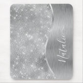Silver Glitter Glam Bling Personalized Metallic Muismat (Voorkant)