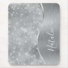 Silver Glitter Glam Bling Personalized Metallic Muismat