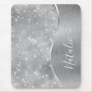 Silver Glitter Glam Bling Personalized Metallic Muismat