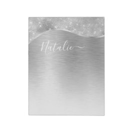 Silver Glitter Glam Bling Personalized Metallic Notitieblok