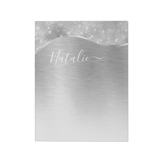 Silver Glitter Glam Bling Personalized Metallic Notitieblok (Linkerzijde)