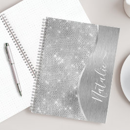 Silver Glitter Glam Bling Personalized Metallic Notitieboek