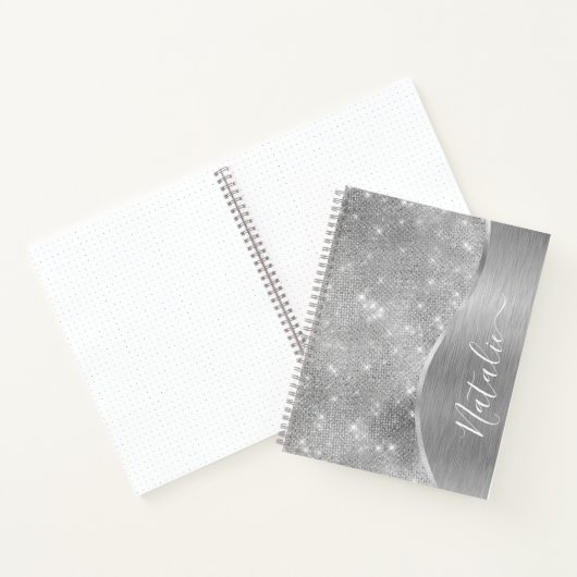 Silver Glitter Glam Bling Personalized Metallic Notitieboek (Binnen)