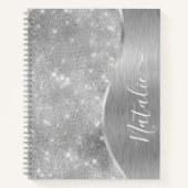 Silver Glitter Glam Bling Personalized Metallic Notitieboek (Voorkant)
