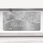 Silver Glitter Glam Bling Personalized Metallic Nummerplaat<br><div class="desc">Pas dit zilveren geborstelde metaal eenvoudig aan met glamoureus glitter-gelaatslicentie bord met uw eigen eigen naam.</div>