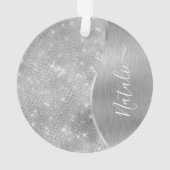 Silver Glitter Glam Bling Personalized Metallic Ornament (achterkant)