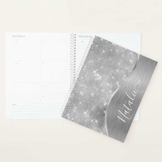 Silver Glitter Glam Bling Personalized Metallic Planner (Display)