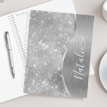 Silver Glitter Glam Bling Personalized Metallic Planner<br><div class="desc">Pas deze zilveren geborstelde metalen en glamoureuze faux-planner met uw eigen eigen eigen naam eenvoudig aan.</div>