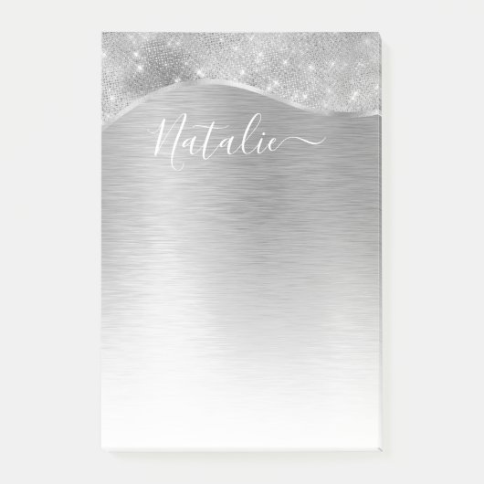 Silver Glitter Glam Bling Personalized Metallic Post-it® Notes (Voorkant)