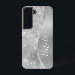 Silver Glitter Glam Bling Personalized Metallic Samsung Galaxy Hoesje<br><div class="desc">Pas deze zilveren geborstelde metalen en glamoureuze faux glitter-patterned-telefoonbehuizing eenvoudig aan met uw eigen aangepaste naam.</div>