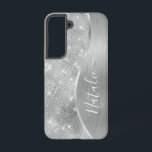 Silver Glitter Glam Bling Personalized Metallic Samsung Galaxy Hoesje<br><div class="desc">Pas deze zilveren geborstelde metalen en glamoureuze faux glitter-patterned-telefoonbehuizing eenvoudig aan met uw eigen aangepaste naam.</div>