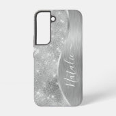 Silver Glitter Glam Bling Personalized Metallic Samsung Galaxy Hoesje (Achterkant)