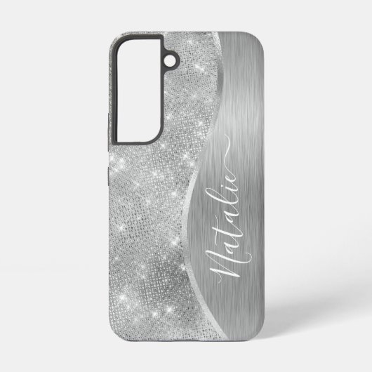 Silver Glitter Glam Bling Personalized Metallic Samsung Galaxy Hoesje (Achterkant)