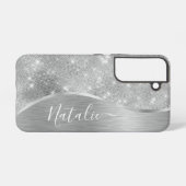 Silver Glitter Glam Bling Personalized Metallic Samsung Galaxy Hoesje (Achterkant horizontaal)