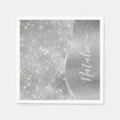 Silver Glitter Glam Bling Personalized Metallic Servet (Voorkant)