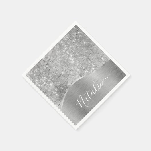 Silver Glitter Glam Bling Personalized Metallic Servet (Hoek)