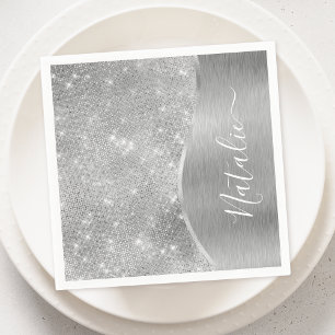 Silver Glitter Glam Bling Personalized Metallic Servet