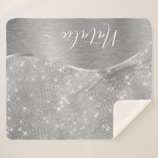 Silver Glitter Glam Bling Personalized Metallic Sherpa Deken (Voorkant (horizontaal))