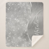 Silver Glitter Glam Bling Personalized Metallic Sherpa Deken (Voorkant)