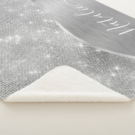 Silver Glitter Glam Bling Personalized Metallic Sherpa Deken (3/4)