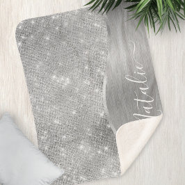 Silver Glitter Glam Bling Personalized Metallic Sherpa Deken