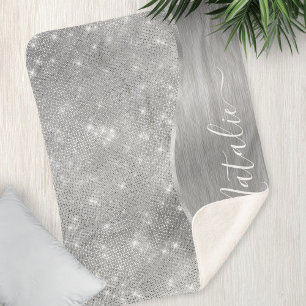 Silver Glitter Glam Bling Personalized Metallic Sherpa Deken