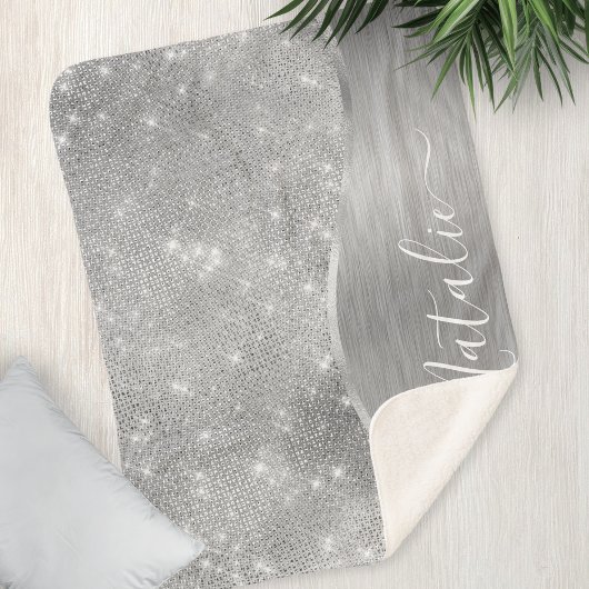 Silver Glitter Glam Bling Personalized Metallic Sherpa Deken