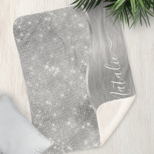 Silver Glitter Glam Bling Personalized Metallic Sherpa Deken