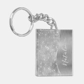 Silver Glitter Glam Bling Personalized Metallic Sleutelhanger (Voorkant Links)