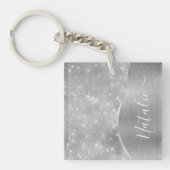 Silver Glitter Glam Bling Personalized Metallic Sleutelhanger (Voorkant)
