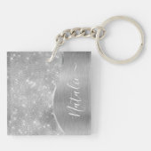 Silver Glitter Glam Bling Personalized Metallic Sleutelhanger (Achterkant)