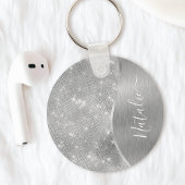 Silver Glitter Glam Bling Personalized Metallic Sleutelhanger