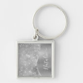 Silver Glitter Glam Bling Personalized Metallic Sleutelhanger (Voorkant)