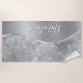 Silver Glitter Glam Bling Personalized Metallic Strandlaken (Voorkant)