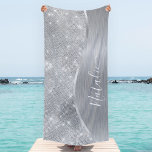Silver Glitter Glam Bling Personalized Metallic Strandlaken<br><div class="desc">Pas dit zilveren geborstelde metaal en glamoureuze vuile handdoek met uw eigen naam eenvoudig aan.</div>