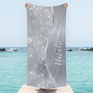 Silver Glitter Glam Bling Personalized Metallic Strandlaken
