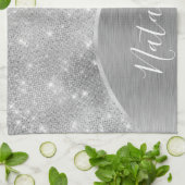 Silver Glitter Glam Bling Personalized Metallic Theedoek (Gevouwen)