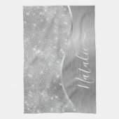 Silver Glitter Glam Bling Personalized Metallic Theedoek (Verticaal)