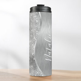Silver Glitter Glam Bling Personalized Metallic Thermosbeker