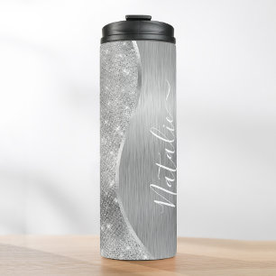 Silver Glitter Glam Bling Personalized Metallic Thermosbeker